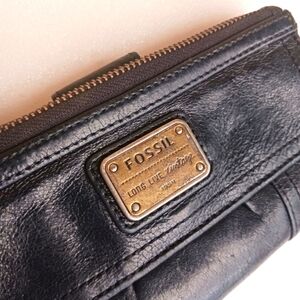 Fossil Black Leather Wallet with Gold Accent